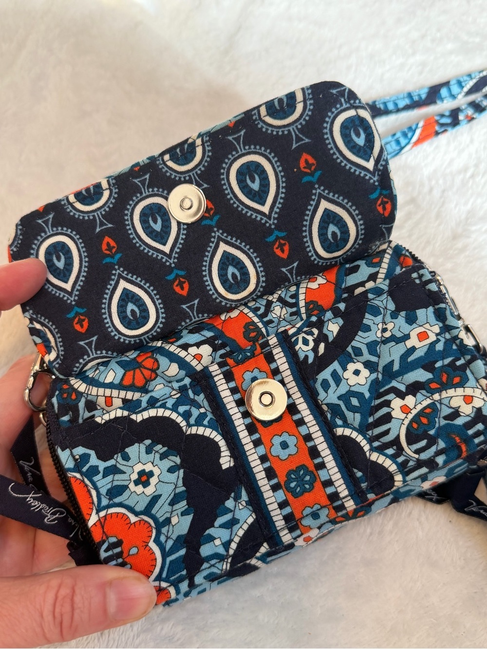 Vera Bradley Blue Orange Paisley All-in-One Crossbody Wallet - Picture 2 of 8